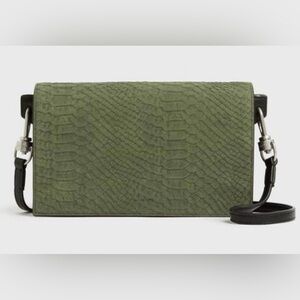 All Saints Green Snake-Embossed Clutch and Crossbody